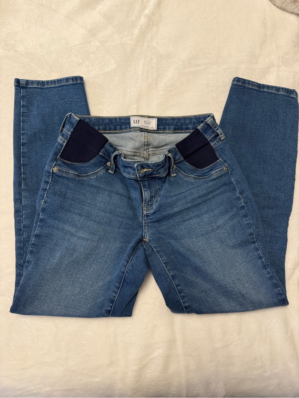 GAP Skinny Maternity Jeans in Medium Blue with Navy Panels